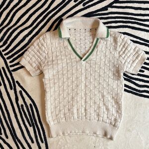 Women's Cream Knit Polo with Green Trim